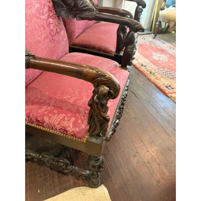 Baroque Pair Antique Baroque Walnut Italian Armchairs Carved Andrea Brustolon Style For Sale - Image 3 of 10