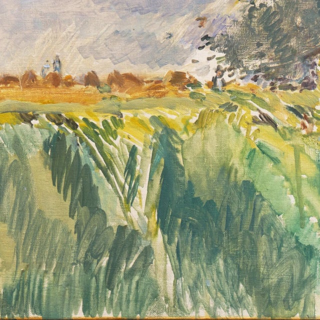 Mid-Century Modern 'Sunflower Field in Summer' by Ole Kielberg, 1956, Danish Impressionist Oil Landscape, Paris, Benezit For Sale - Image 3 of 11
