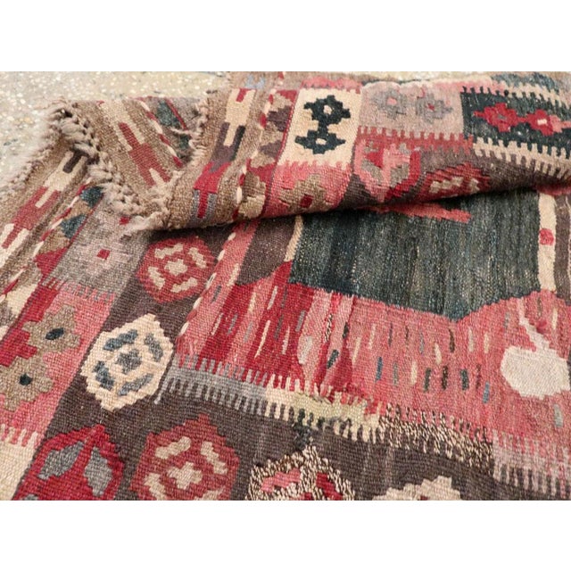 Pink Galerie Shabab Collection Mid-20th Century Handmade Turkish Pictorial Flatweave Kilim Square Throw Rug For Sale - Image 8 of 8