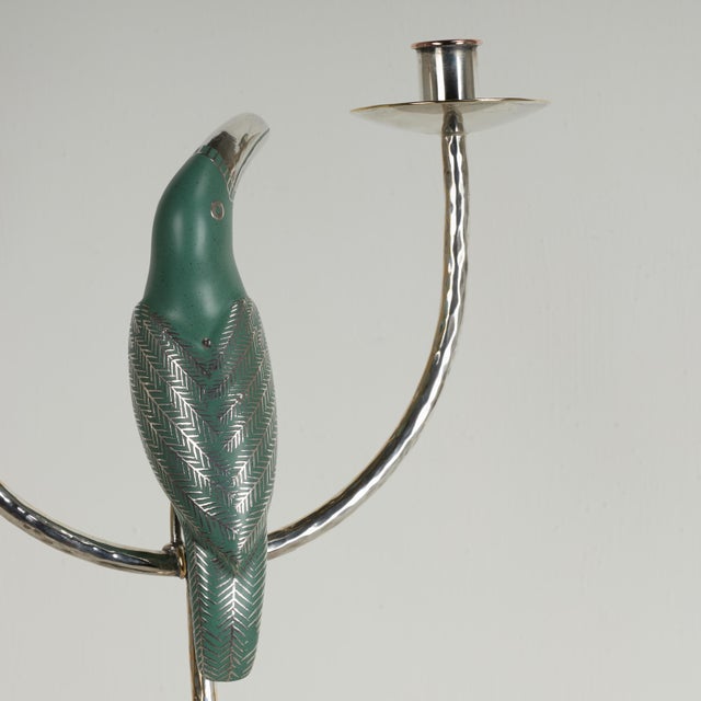 Metal Vintage Silver Plate Candelabra With Toucan by Emilia Castillo For Sale - Image 7 of 9