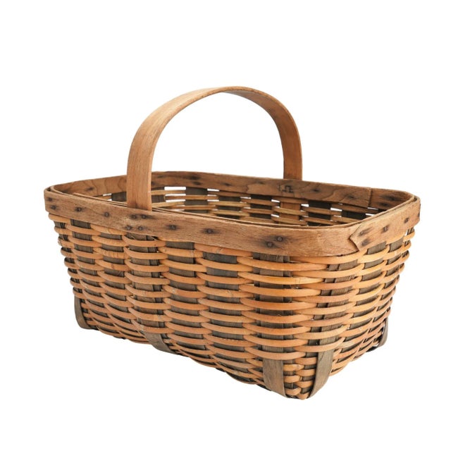 Vintage Hand Woven Fixed Handle Basket, 1900's For Sale In Chicago - Image 6 of 10