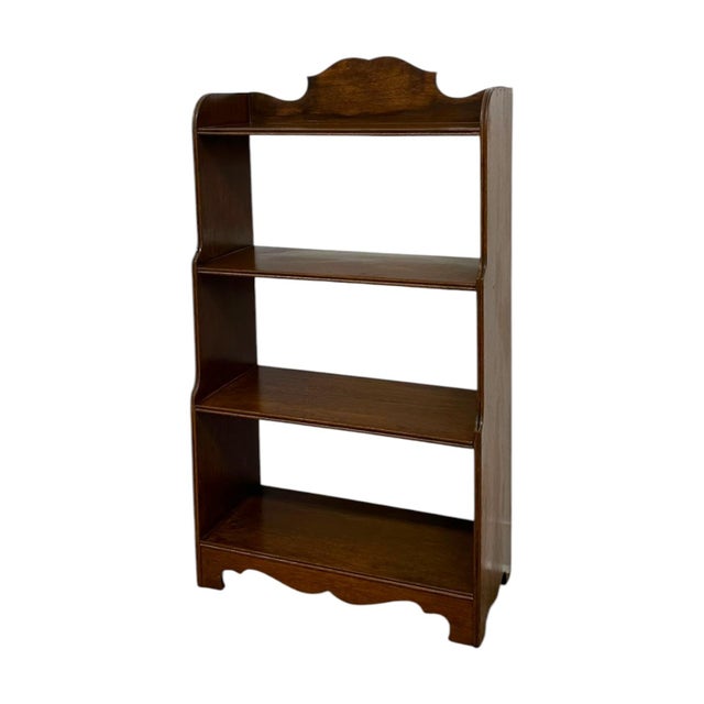 Vintage 4-Tier Solid Wood Bookshelf – Antique Style Scalloped Bookcase and Display Shelf For Sale - Image 4 of 7
