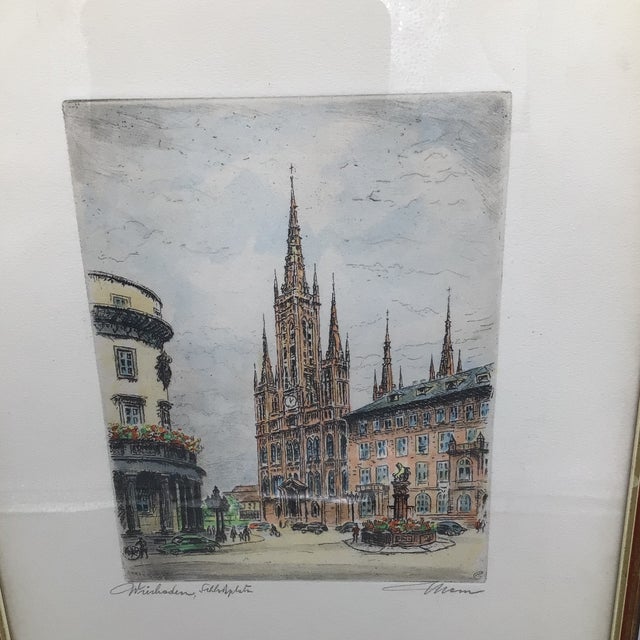 Framed and Signed Aquatint Etching Wiesbaden,the Fountain at Castle Square For Sale - Image 10 of 12
