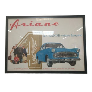 Vintage French Framed Ariane Automobile Poster For Sale