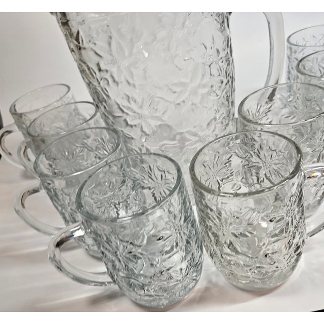 Late 20th Century Crystal Christmas Pitcher and Mugs- Set of Nine For Sale - Image 5 of 8