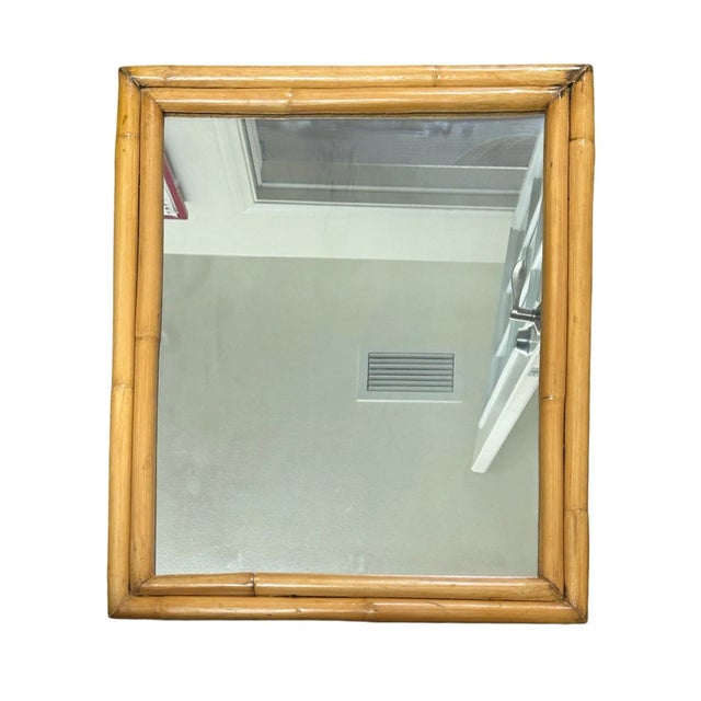 Mid-Century Modern 1950's Restored Two-Strand Rectangle Rattan Wall Mirror For Sale - Image 3 of 4