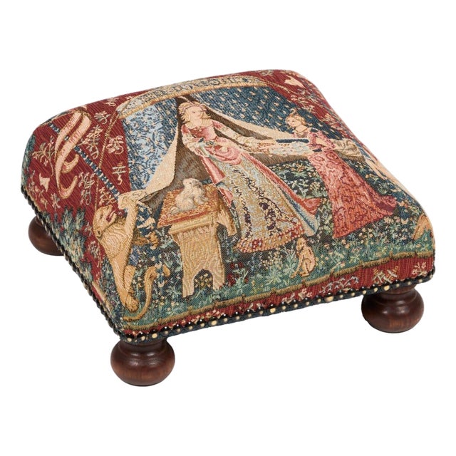 Lady With the Tent Tapestry Footstool For Sale