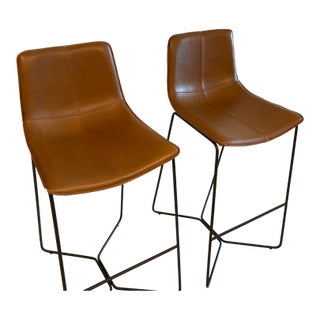 West Elm Slope Leather Bar Stool For Sale