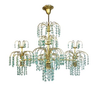 Vintage Turquoise Crystal Chandelier Lighting 1980s For Sale