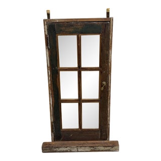 Vintage 6-Pane Reclaimed Window Mirror With Original Hardware For Sale
