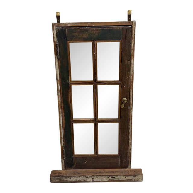 Vintage 6-Pane Reclaimed Window Mirror With Original Hardware For Sale