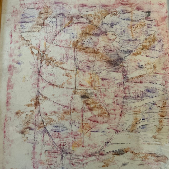 1940’s original abstract expressionist female nude watercolor painting lifted by pen and ink by Wesley Lea, whose art was...