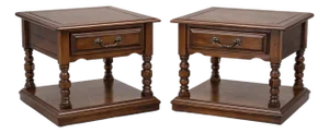 Pair of Cal Shops Solid Wood Traditional Nightstands With Turned Legs & Lower Shelf