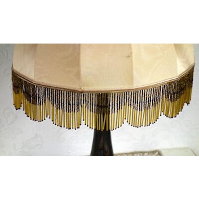 Antique Bronze Beaded Fabric Shade Table Lamp, 1920s For Sale - Image 4 of 10