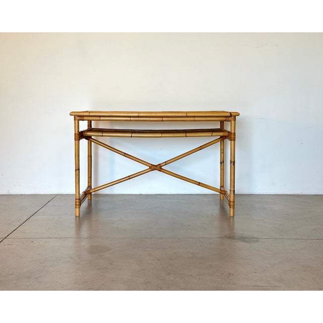 Wicker and bamboo desk from the 1970s