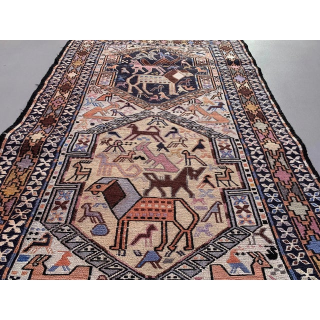 Blue Long and Narrow Turkish Soumak Kilim Runner Rug For Sale - Image 8 of 11