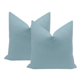 22" Hydrangea Blue Classic Linen Pillows - A Pair For Sale