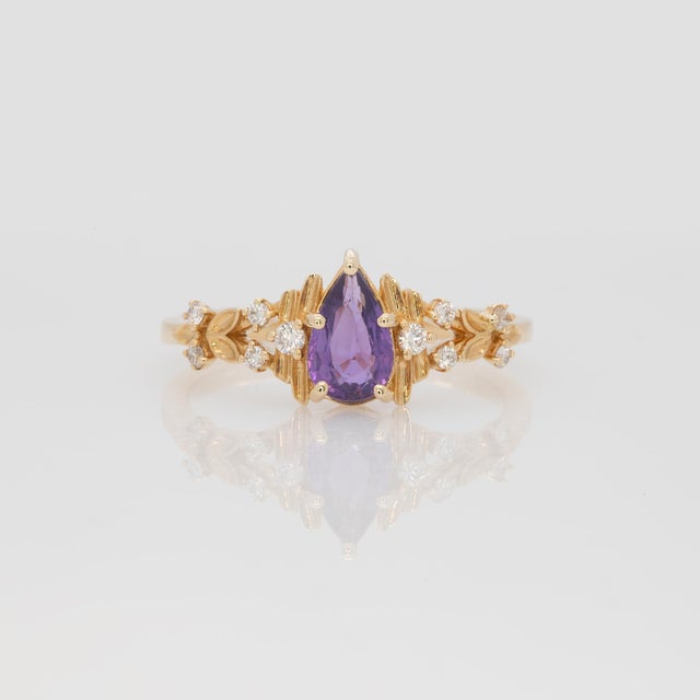 Purple Sapphire Ring With Earth Mined Diamonds Accents: Solid 14k Gold, Size 6.75 For Sale - Image 4 of 8
