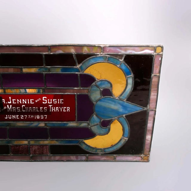 Metal Early 20th Century Antique Victorian Leaded Stained Glass Window For Sale - Image 7 of 8