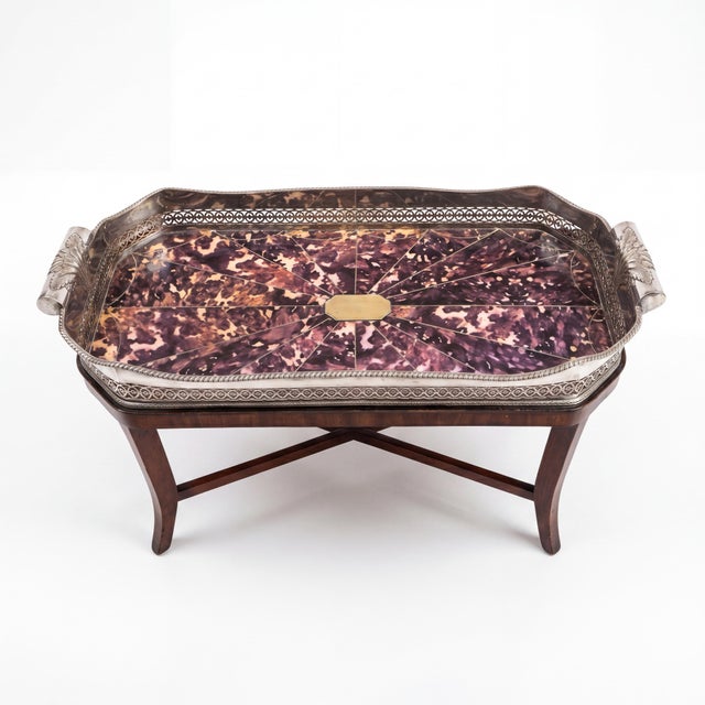 Silver Victorian English Sheffield Harris & Land Silverplate & Faux Tortoise Tray Table, c.1863 For Sale - Image 8 of 13