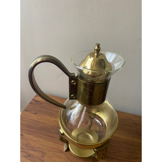 Vintage Glass Carafe Coffee Pot & Brass Warmer Stand For Sale - Image 9 of 11