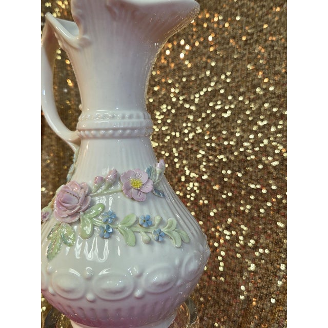 Belleek Pottery Ltd. Late 20th Century Large 9" Vintage Belleek Aberdeen Ewer W/ Applied Flowers For Sale - Image 4 of 18