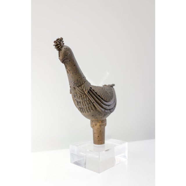 Wooden barrel stopper with traces of polychrome - 18th century France. The figure depicted is a rooster carved in simple...