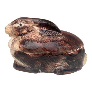 French Pottery Majolica Rabbit Pâté Tureen Caugant, Circa 1950 For Sale