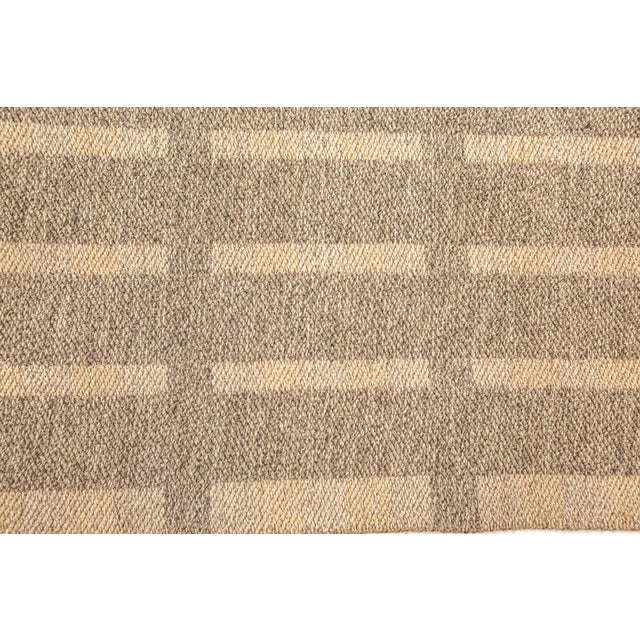 Mid-Century Modern Mid-Century Scandinavian Abstract Yellow With Brown Flatweave Rug For Sale - Image 3 of 8