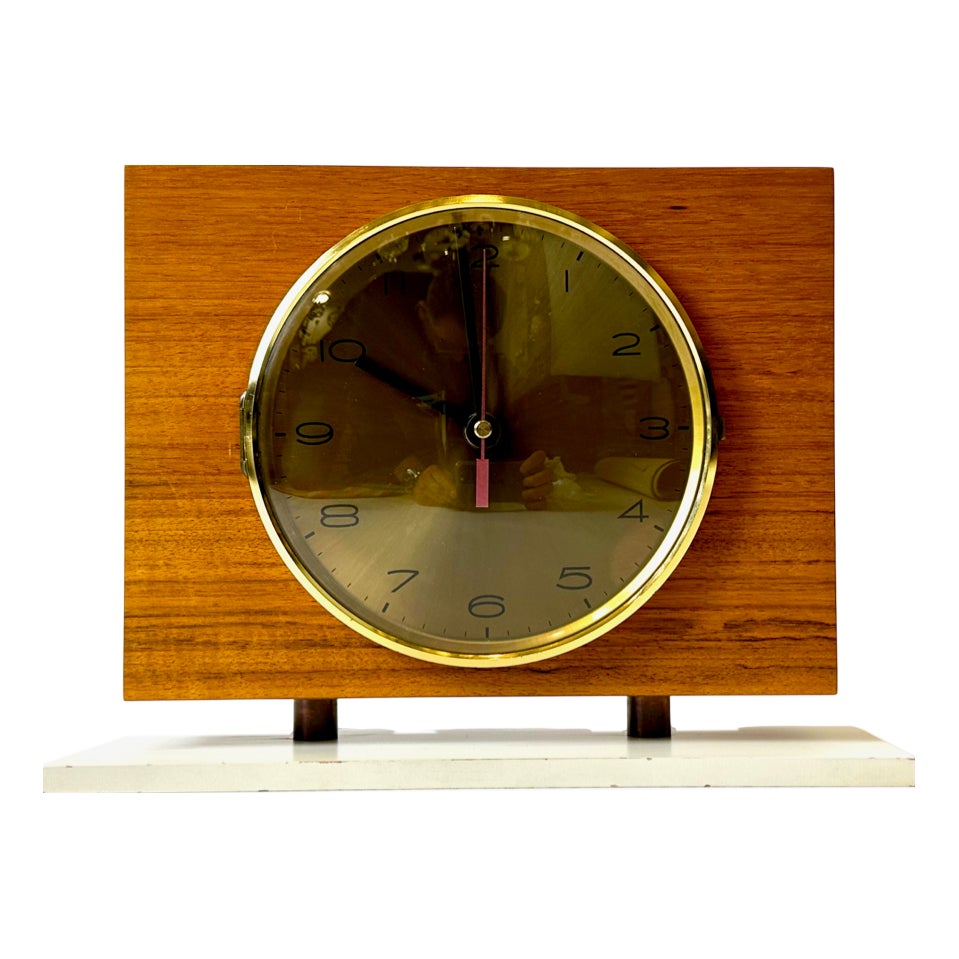 Mid-Century Modern Teak and Brass Table Clock from Emes, 1960s | Chairish