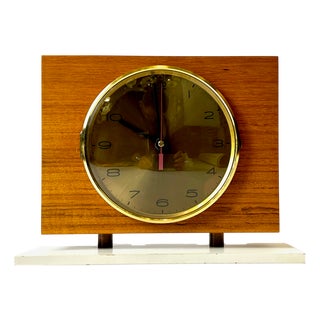 Mid-Century Modern Teak and Brass Table Clock from Emes, 1960s For Sale