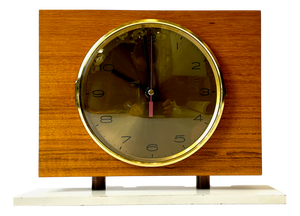 Mid-Century Modern Teak and Brass Table Clock from Emes, 1960s