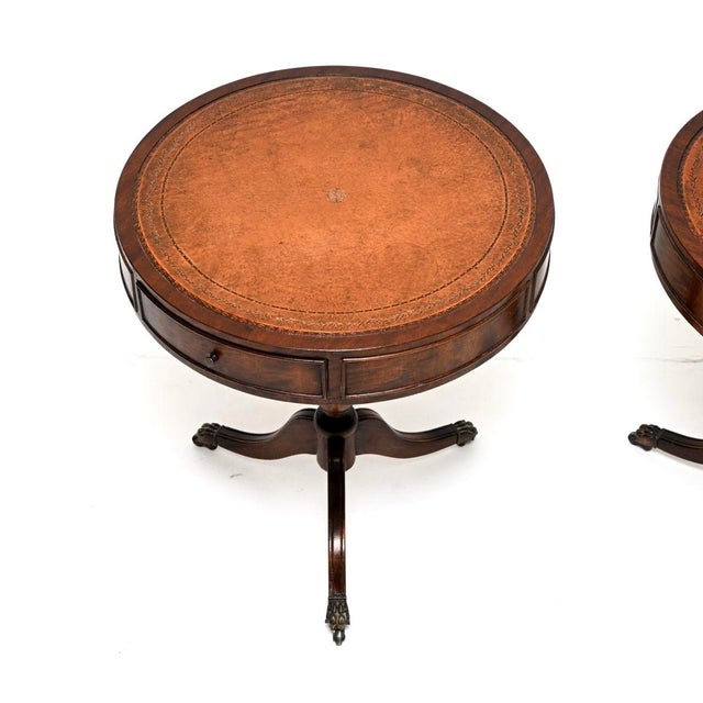 1950s Regency Leather Top Drum Tables, 1950s, Set of 2 For Sale - Image 5 of 11