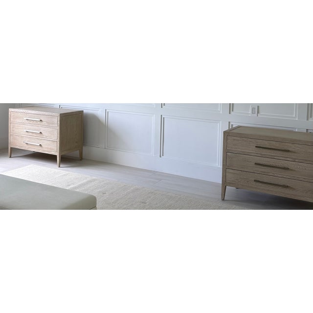 Beautiful pair of Restoration Hardware French Contemporary Closed Nightstands in Whitewashed Oak with Light Pewter...
