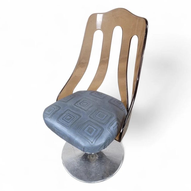 Vintage Retro Space Age Tulip Lucite Swivel Dining/Side Chairs in Leather, Set of 3 For Sale - Image 4 of 9