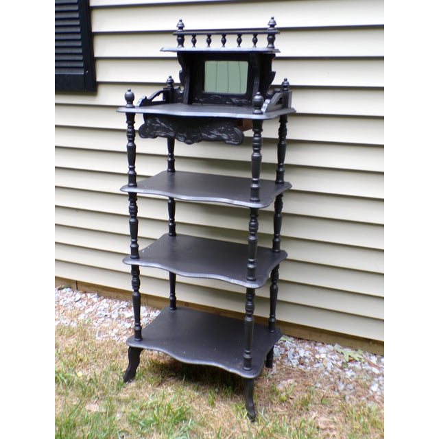 Antique Eastlake Black Ebonized Etagere Bookcase Display Shelves Rack For Sale - Image 12 of 18