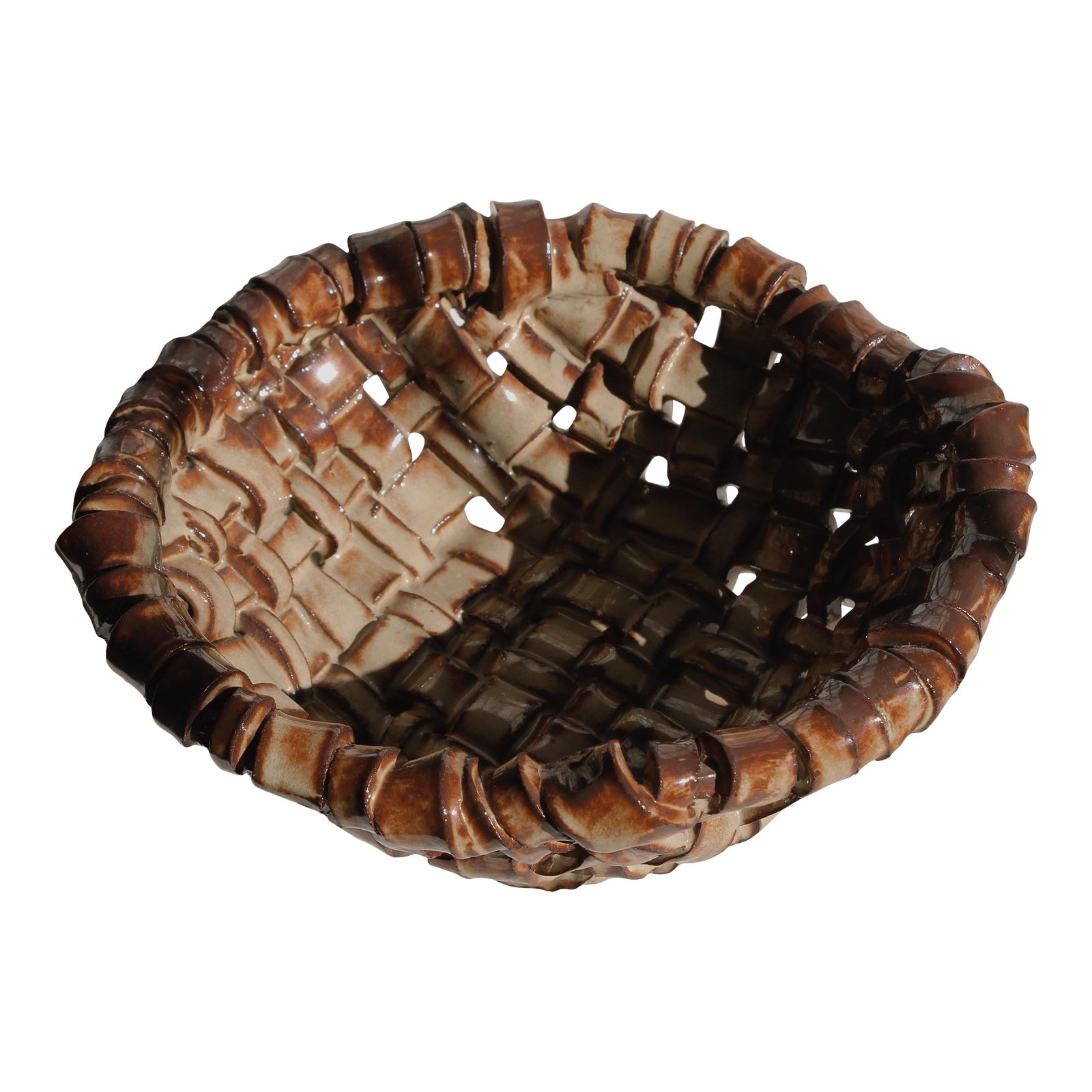 Late 20th Century Handmade Organic Ceramic Woven Basket Bowl Chairish