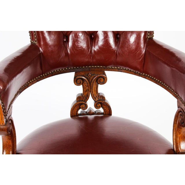 19th Century Victorian Oak Leather Desk Chair For Sale - Image 5 of 18