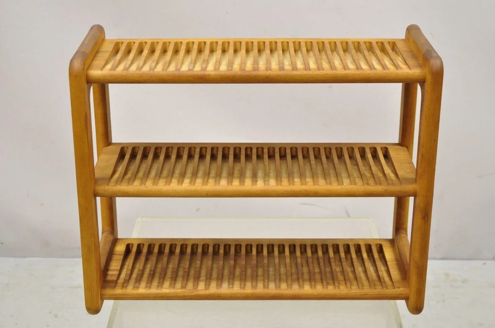 Vintage Mid Century Modern Danish Style 3 Tier 72 Slot Teak Wood