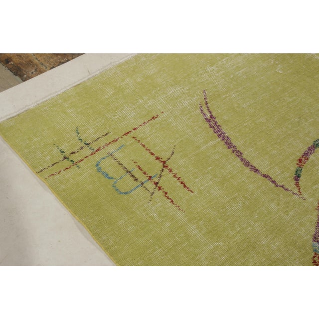 1960s Vintage Art Deco Rug in Distressed Green, Purple, Geometric Pattern For Sale - Image 4 of 7