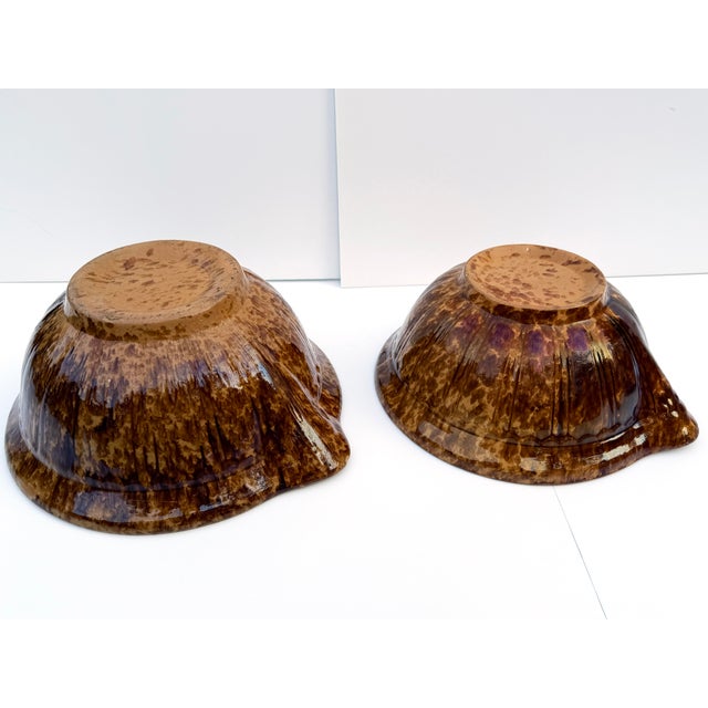 Antique Spongeware Yellowware Nesting Mixing Bowls – Rockingham Pattern With Luster Glaze, Americana Folk Art For Sale In Buffalo - Image 6 of 10