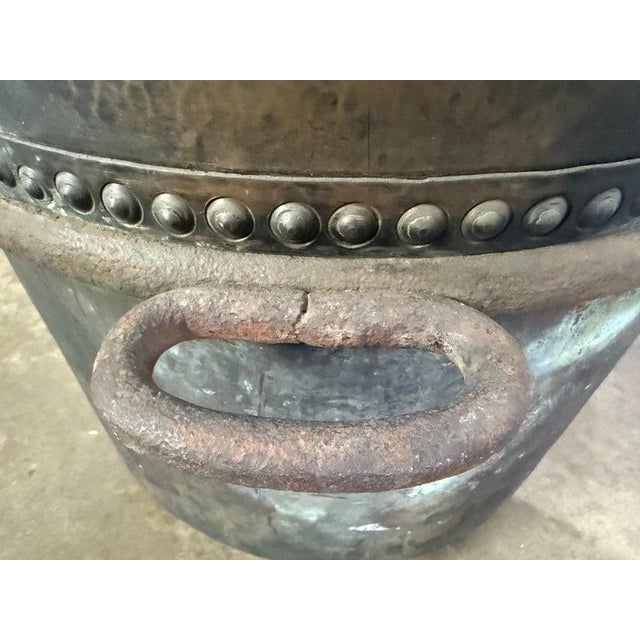 Turquoise Antique Copper Storage Vessel With Verdigris Patina, 19th Century For Sale - Image 8 of 12