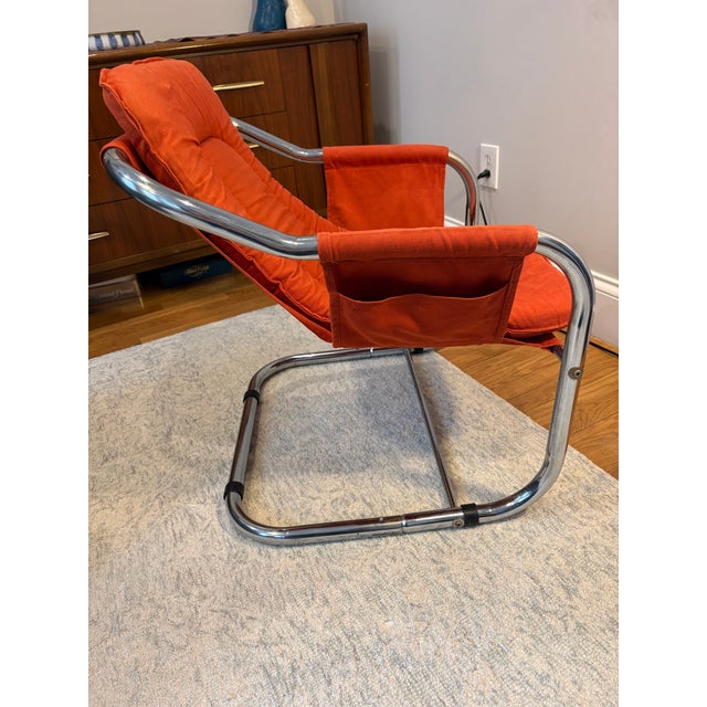 Overview: For your consideration, a remarkable pair of 1970s “Zermatt“ sling chairs designed by Duncan Burke and Gunter...