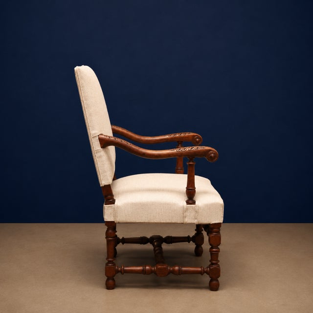 Louis XIII Style Carved Oak Fauteuil Armchair For Sale - Image 4 of 5