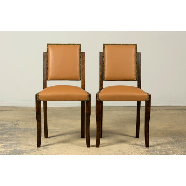 Set of 6 1930s French Art Deco Maple Dining Chairs in Tan Leather For Sale - Image 9 of 18