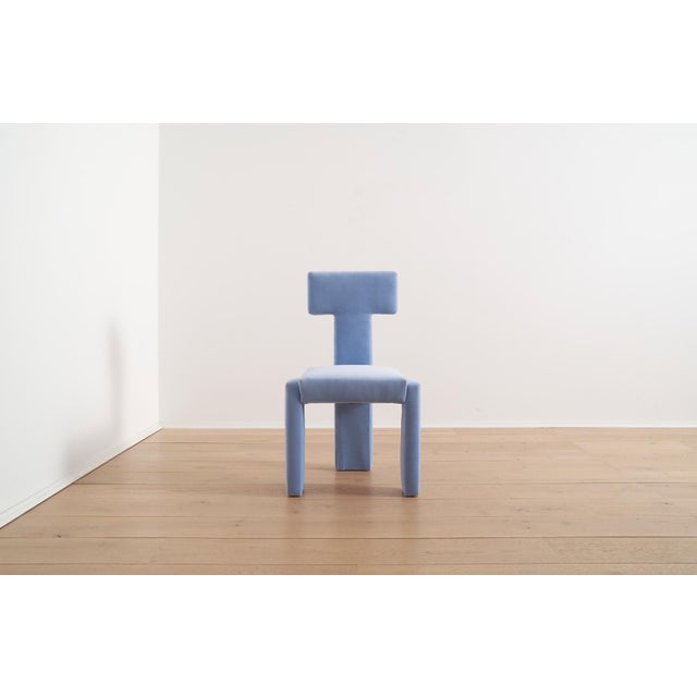 Blue Segment Highback Dining Chair in Blue Hydrangea Velvet For Sale - Image 8 of 8