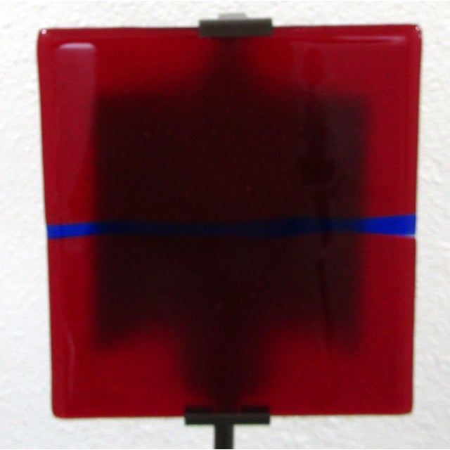 Ateliers Clarisse Dutraive Gray Steel and Red Glass Floor Lamp Signed For Sale In Miami - Image 6 of 12