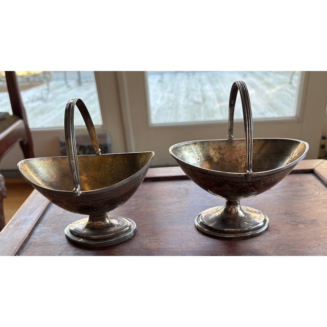 Antique English Silver Plate Swing Handle Sugar Baskets - Collected Pair” Circia 1900” For Sale - Image 4 of 15