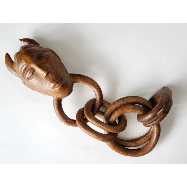 Tribal 1960s Hand Carved Teak Wood Tribal Figurine With Wood Chain For Sale - Image 3 of 10