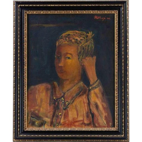 1970s Sirio Pellegrini, Portrait, Oil Painting on Board, 1974 For Sale - Image 5 of 5